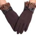 Knolee Women’s Bow Lace Glove Touch Screen Lined Thick Warmer Winter Gloves,Coffee