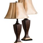 Kings Brand Crackle / Brown With Fabric Shade Table Lamp (Set of 2 Lamps)