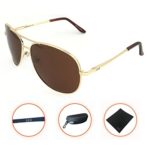 J+S Premium Military Style Classic Aviator Sunglasses, Polarized, 100% UV protection (Large Frame – Gold frame/Brown Lens)