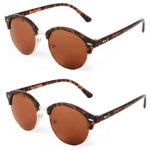 E&H Classic Clubround Semi Rimless Sunglasses for men women Brand Designer UV Protection round frame unisex shades (2 Tortoise/brown, 2 Tortoise/brown)