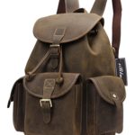 Iblue Multi Pocket Backpack Rucksack 15 Inch Mens Crazy Horse Leather Ipad Bag #8891 (dark brown)