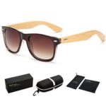Dollger Handmade Sunglasses Bamboo Wooden Eyewear Vintage Wayfarer Sunglasses Mirror Lens (Brown Gradient Lens+ Bamboo Wood Arm)
