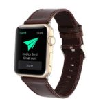 Conelelife Apple Watch Band, Genuine Leather Replacement Strap Band with Stainless Steel Metal Clasp for Apple Watch Series 2, Series 1, Sport, Edition (42mm Dark Brown)