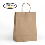 Halulu 10″ x 5″ x 13″ Brown Kraft Paper Bags – Gift bags with Handles, Shopping Durable Reusable Merchandise Retail Bags (100pc)