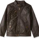 Urban Republic Little Boys’ Faux Leather Jacket with Quilting Yokes, Dark Brown, 8