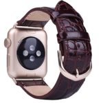 JSGJMY Apple Watch Band 38mm Leather Replacement Strap for iWatch Series 2 Series 1 Edition Sport(Dark brown+Golden Buckle)