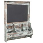 Rustic Dark Brown Wood Wall Mounted Mail Sorter Key Hook Organizer Rack w/ Memo Bulletin Chalkboard Sign