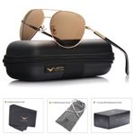 LUENX Aviator Sunglasses Mens Womens Polarized Brown Lens Gold Metal Frame Large 60mm