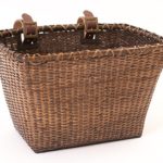 Retrospec Bicycles Cane Woven Rectangular “Toto” Basket with Authentic Leather Straps and Brass Buckles, Dark Stain
