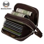 Noedy RFID Genuine Leather Card Wallet Secure Spacious Zipper Small Purses For Men & Women Brown