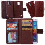 Juzi Samsung Galaxy S5 Case, Wallet Purse Samsung Galaxy S5 Case Leather Flip Cellphone Holder Case – Detachable Magnetic Cover with Lanyard Wrist Strap for Samsung Galaxy S5 (Brown)