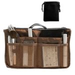 Nylon Handbag Insert Comestic Gadget Purse Organizer (Brown)