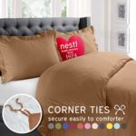 Nestl Bedding Duvet Cover, Protects and Covers your Comforter / Duvet Insert, Luxury 100% Super Soft Microfiber, Queen Size, Color Mocha Light Brown, 3 Piece Duvet Cover Set Includes 2 Pillow Shams