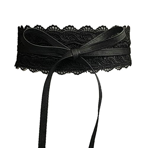 thumbnail image 2 of Smart Range Leather Women's Real Leather OBI Tie Waist Belt - Wide Lace Wrap Corset Belt (27 Inches) 2 of 3