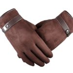 Tomily Men’s Winter Touch Screen Gloves Suede Leather Cashmere Lining Warmer Driving Cycling Texting Gloves (Brown)