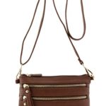 Multi Zipper Pocket Small Wristlet Crossbody Bag (Mahogany Brown)