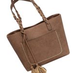 Ecokaki(TM) High Quality Lady Vintage PU Leather Shoulder Bag Satchel Handbag Tote Top-handle Shopper Purse with Tassels, Brown