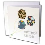 Happy 100th Birthday – floral Balloons black brown blue – Greeting Card, 6 x 6 inches, single (gc_162041_5)