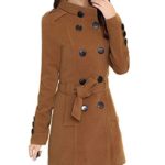 xiaoming Women Winter Double Breasted Thicken Wool Trench Coat with Belt,Coffee,US 8-10
