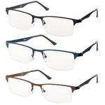 Metal Half Rimmed Reading Glasses (Black, Brown, Blue)Includes-Case and Cleaning Cloth +2.00 3-Pack