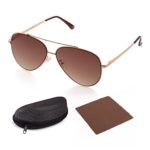 Aviator Flat Sunglasses for Men by LotFancy, Gold Metal Frame, Brown Gradient Lens