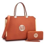 Dasein Women’s Large Structured Designer Satchel Handbag Matching Wallet Work Bag With Shoulder Strap (Brown)