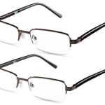 Half Rimmed Rectangular Reading Glasses Gunmetal With Brown +3.50 Set