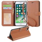 iphone 7 plus case, Arae iphone 7 plus wallet Case with Kickstand and Flip cover (light brown)