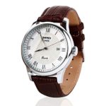 Mens Quartz Analog Roman Numeral Watch Waterproof Unique Business Casual Fashion Wristwatch, Stainless Steel Case Classic Calendar Date Window, 30M Water Resistant, Comfortable PU Leather Band -Brown