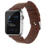 KADES Genuine Leather Apple Watch Band 42mm Replacement Strap with Alligator Texture for iWatch Sport & Edition (AT, Dark Brown)