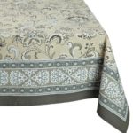 Mahogany Floral Print Tablecloth, 60-Inch by 90-Inch, 100-Percent Cotton, Light Taupe with Brown Border