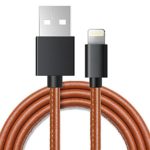 ICHECKEY Lightning to USB Cable Apple Certified Leather Charger for iPhone Devices – 3.2 Feet (1 Meter) – Brown