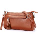 Lecxci Small Soft Real Leather Crossbody Shoulder Bags Zipper Cell Phone Wallets Purses for Women Girls (Orange Brown)