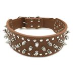 Fashion Rivets Spiked PU Dog Collar for Walking Running Hiking and Training Light Brown L