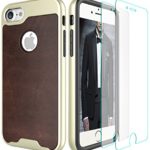 TORUBIA PU Leather Durable Shock Absorption Bumper with 2 Screen Protector for iPhone 7 – Dark Brown