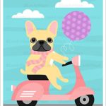 329D – Fawn French Bulldog Riding Pink Vespa Scooter UNFRAMED Wall Art Print by Lee ArtHaus