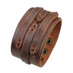 Jenia Handmade Wide Genuine Mens Leather Bracelet Bangle Cuff Brown