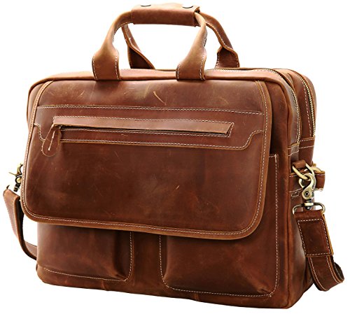 Iswee Leather Vintage Briefcase Messenger Bag for Men 14″ or 16″ Laptop ...