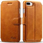 iPhone 7 Plus Case, iPhone 7 Plus Wallet Case, iPhone 7 Plus Leather Case-Pasonomi [Slim Fit] Vintage Flip Case Cover with Stand Function & Credit Card Slots for iPhone 7 Plus (Light Brown)