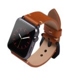 Apple Watch Band, 38mm Vintage Genuine Leather Watch Band For I Watch With Secure Metal Clasp (38mm Light Brown Black Adaptor)