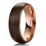 King Will DUO 8mm Dome Brown Tungsten Carbide Wedding Band Ring Rose Gold Inside Comfort Fit