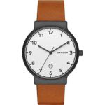 Skagen Men’s Ancher Watch in Blacktone with Light Brown Leather Strap