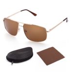 Polarized Square Sunglasses for Men by LotFancy, Gold Metal Frame, Retro Brown Lens