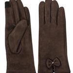 LL Womens Brown Touch Screen Gloves Faux Suede Bow Lined Medium Large