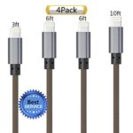 iPhone Cable SGIN, 4Pack 3FT 6FT 6FT 10FT Nylon Braided Cord Lightning Cable Certified to USB Charging Charger for iPhone 7,7 Plus,6S,6s Plus,6,6plus,SE,5S,5,iPad,iPod Nano 7 – Brown