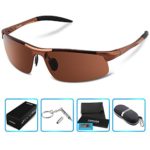 COSVER Men’s Sports Style Polarized Sunglasses for Men Driving Cycling Running Fishing Golf Unbreakable Frame Metal Driver Glasses (Brown)