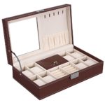 SONGMICS Brown Jewelry Box 8 Watch Organizer Storage Case with Lock and Mirror UJWB41Z
