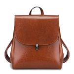 S-ZONE Genuine Leather Backpack Purse Daily Casual Shoulder Bag for Girls Women (Brown)