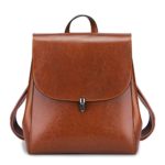 S-ZONE Genuine Leather Backpack Purse Daily Casual Shoulder Bag for Girls Women (Brown)