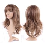 Heat Resistant Synthetic Wig Japanese Kanekalon Fiber 15 Styles Full Wig with Bangs Long Hair Full Head 15” / 15 inch+Stretchable Elastic Wig Net for Women Girls Lady,Light brown blonde mix